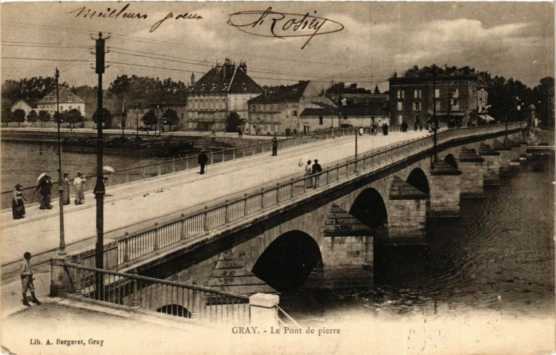 Carte postale ancienne Gray - Le Pont de pierre à Gray