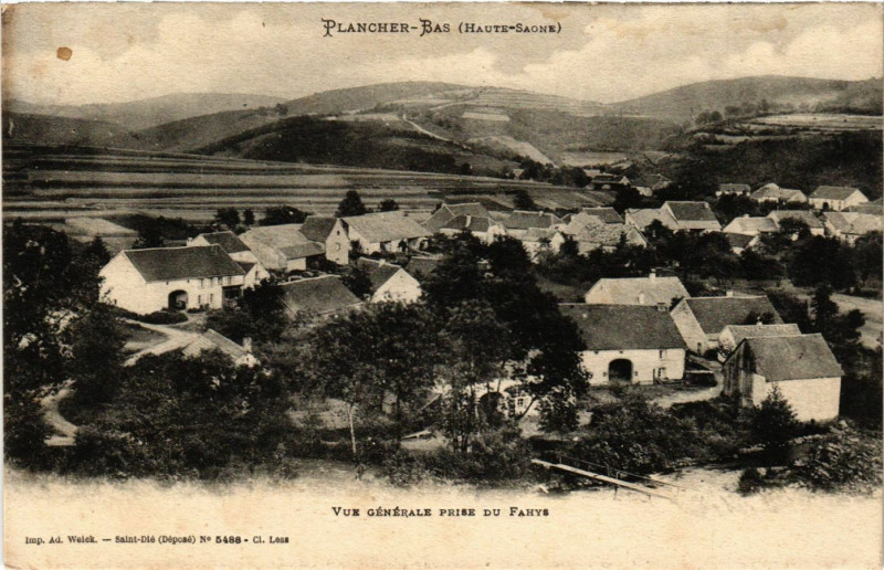 Carte postale ancienne Plancher-Bas (Haute-Saone) - Vue générale prise du Parys à Plancher-Bas
