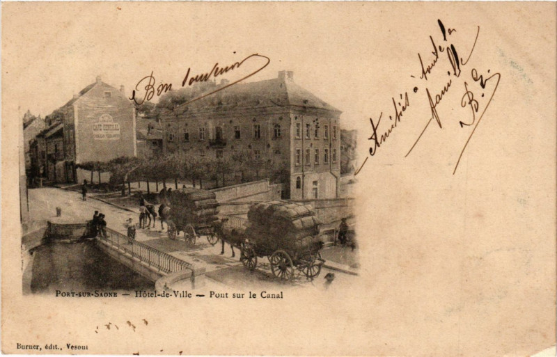Carte postale ancienne Pont-sur-Saone - Hotel-de-Ville - Pont sur le Canal