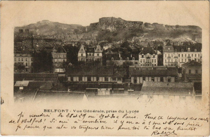 Carte postale ancienne Belfort - Vue générale prise du Lycée à Belfort