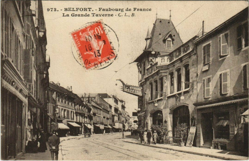 Carte postale ancienne Belfort - Faubourg de France - La Grande Taverne à Belfort