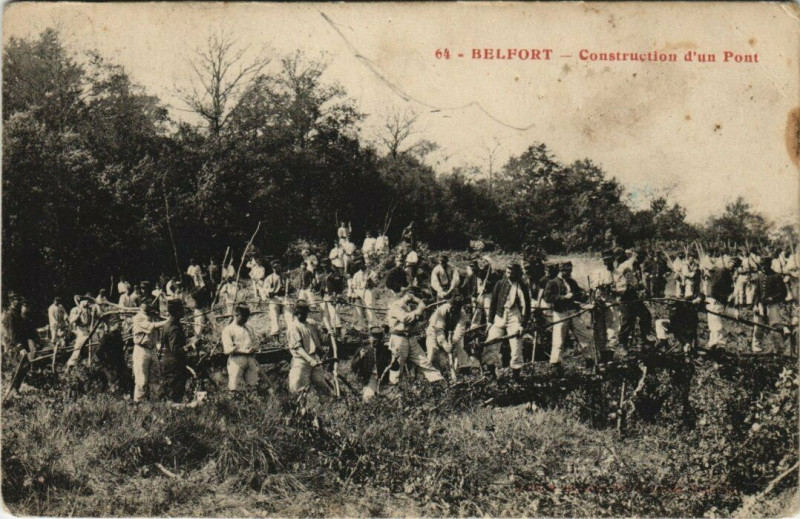 Carte postale ancienne Belfort - Construction d'un Pont à Belfort