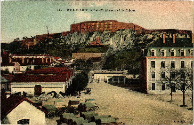 Carte postale ancienne Militaire - Belfort - Le Chateau et le Lion à Belfort