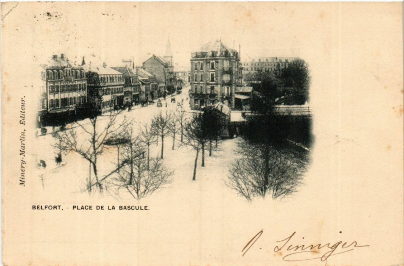 Carte postale ancienne Belfort - Place de la Bascule à Belfort