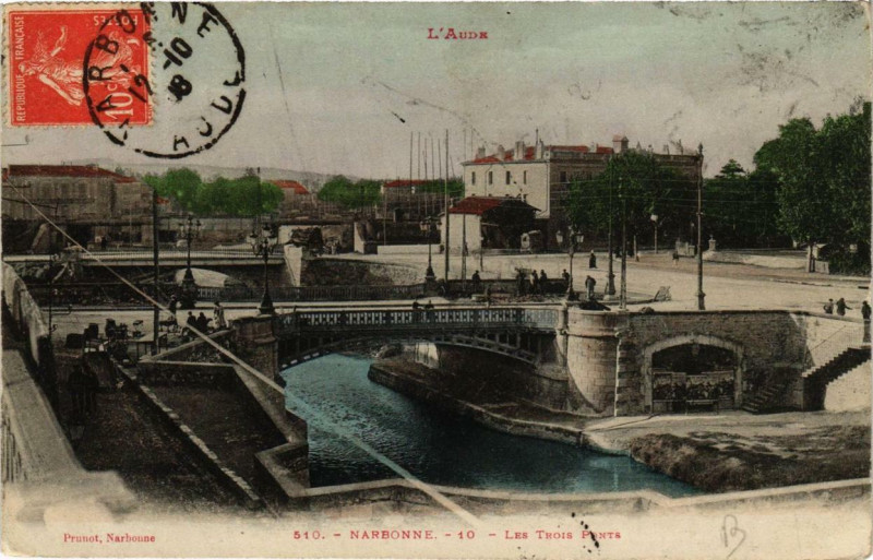 Carte postale ancienne Narbonne Les Trois Ponts à Narbonne