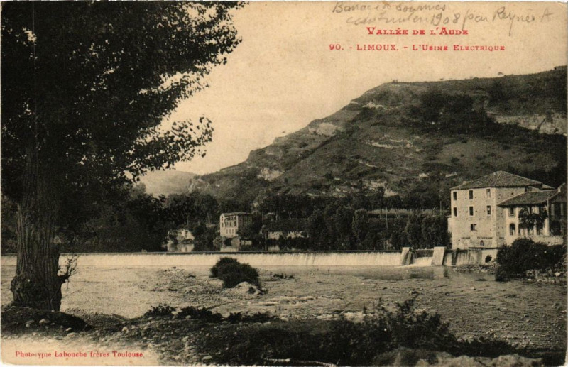 Carte postale ancienne Vallée de l'Aude Limoux L'Usine electrique à Limoux