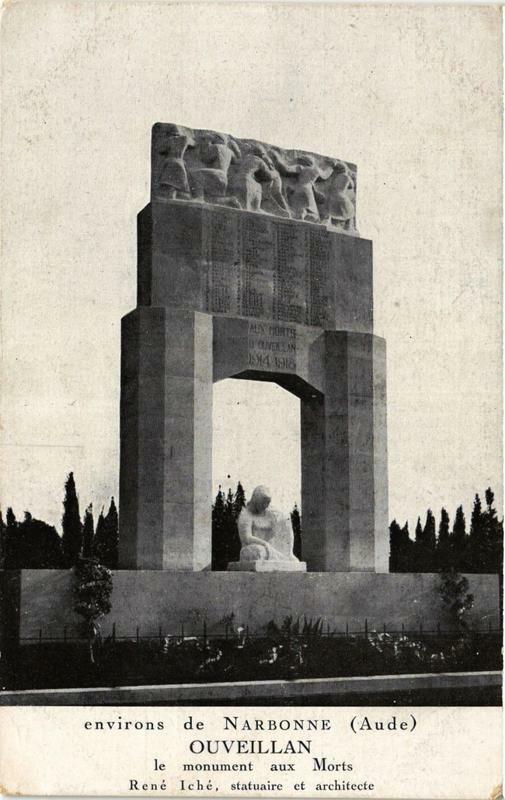 Carte postale ancienne Env. de Narbonne Ouveillan le monument aux Morts à Narbonne