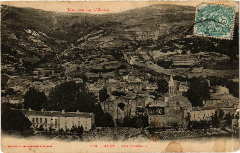 Carte postale ancienne Vallée de l'Aude Alet Vue générale