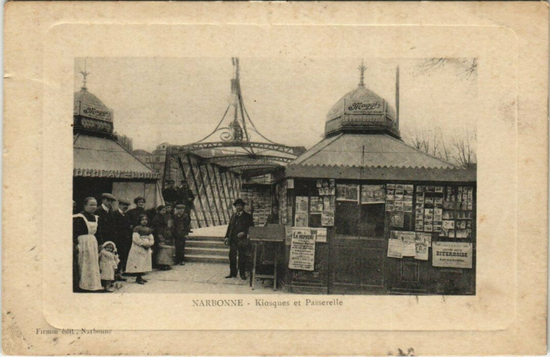 Carte postale ancienne Narbonne - Kiosque et passerelle à Narbonne