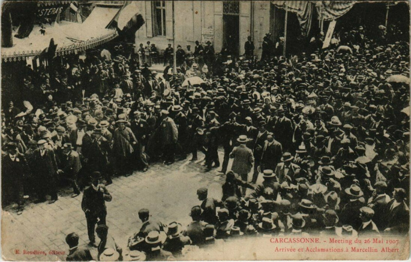 Carte postale ancienne Carcassonne - Arrivée et Acclamations a Marcellin Albert à Carcassonne