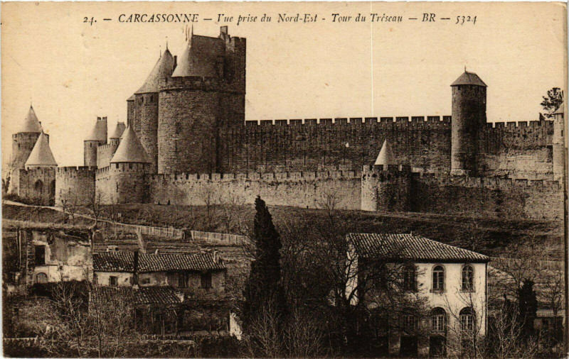 Carte postale ancienne Carcassonne Vue prise du Nord-Est, Tour du Treseau France à Carcassonne