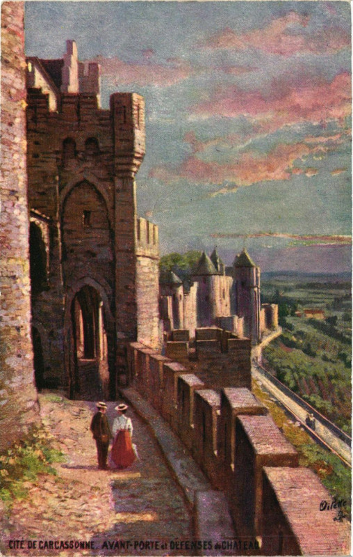 Carte postale ancienne Cité de Cassonne avant - porte et Deferses & Chatear