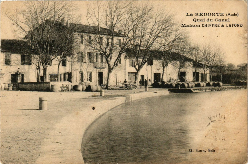 Carte postale ancienne La Retorde (Aude) - Quai du Canal Maison Chiffre & Lafond