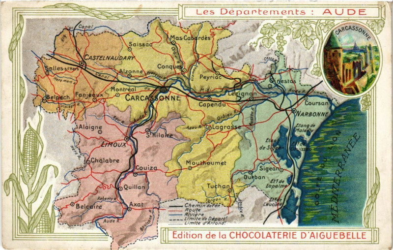 Carte postale ancienne Les Departements Aude