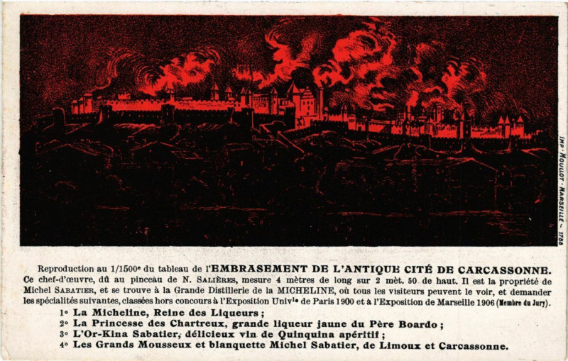 Carte postale ancienne Reproduction au 1/1500 du tableau de l'Embrasement de l'Antique...