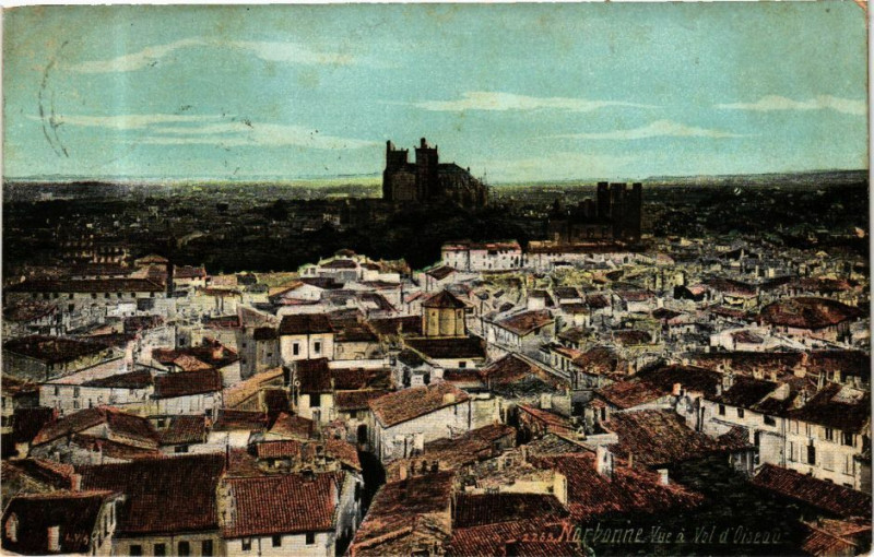 Carte postale ancienne Ed. Aqua 2268 Narbonne Vue a vol d'Oiseau à Narbonne