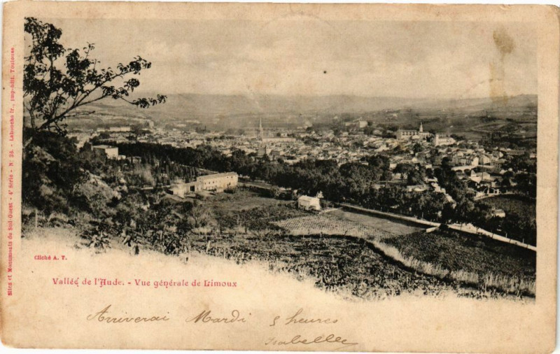 Carte postale ancienne Vallée de l'Aude-Vue générale de Limoux à Limoux