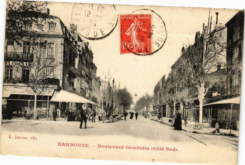 Carte postale ancienne Narbonne-Boulevard Gambetta à Narbonne