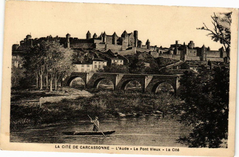 Carte postale ancienne La Cité de Carcassonne-L'Aude-Le Pont Vieux-La Cité à Carcassonne