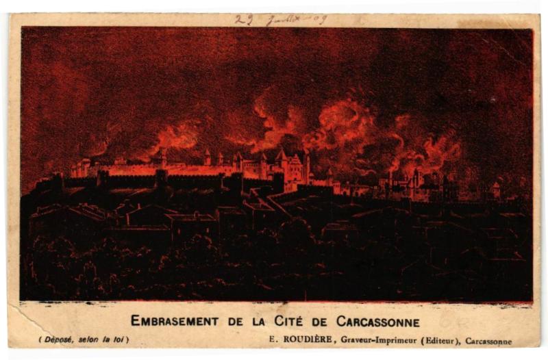 Carte postale ancienne Embrasement Général de la Cité de Carcassonne à Carcassonne