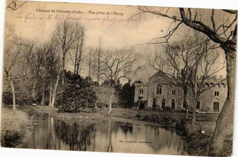 Carte postale ancienne Chateu de Gaussan-Vue prise de l'Etang
