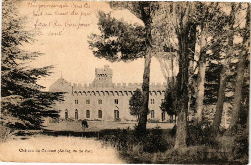 Carte postale ancienne Chateau de Gaussan (Aude) vu du Parc