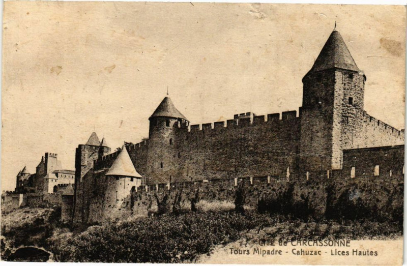 Carte postale ancienne Cité de Carcassonne-Tours Mipadre-Cahuzac-Lices Hautes à Cahuzac