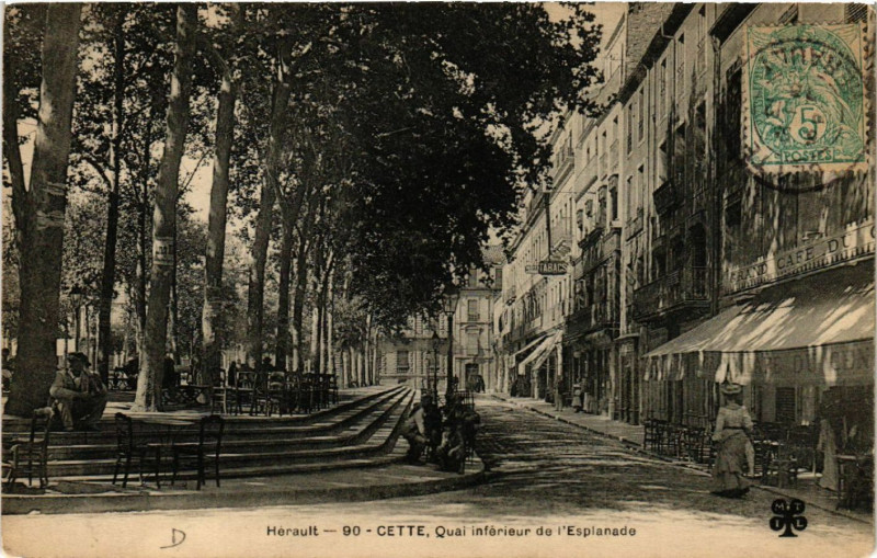 Carte postale ancienne Herault - Cette, Quai inferieur de l'Esplanade