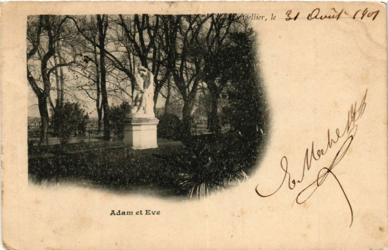 Carte postale ancienne Aspellier, le ... Adam et Eve