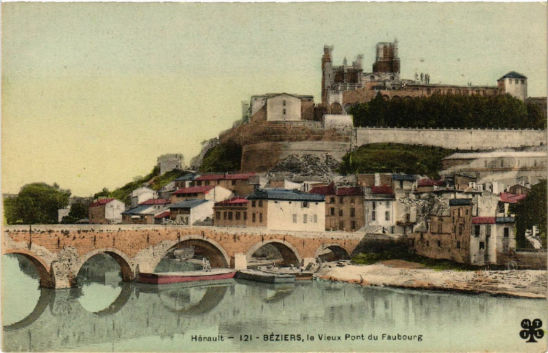 Carte postale ancienne Hérault - Béziers, le Vieux Pont du Faubourg à Béziers