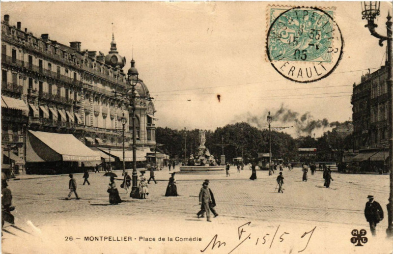 Carte postale ancienne Montpellier - Place de la Comédie à Montpellier