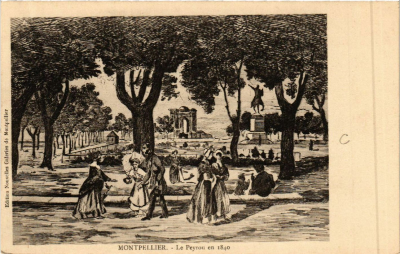 Carte postale ancienne Montpellier - Le Peyrou en 1840 à Montpellier