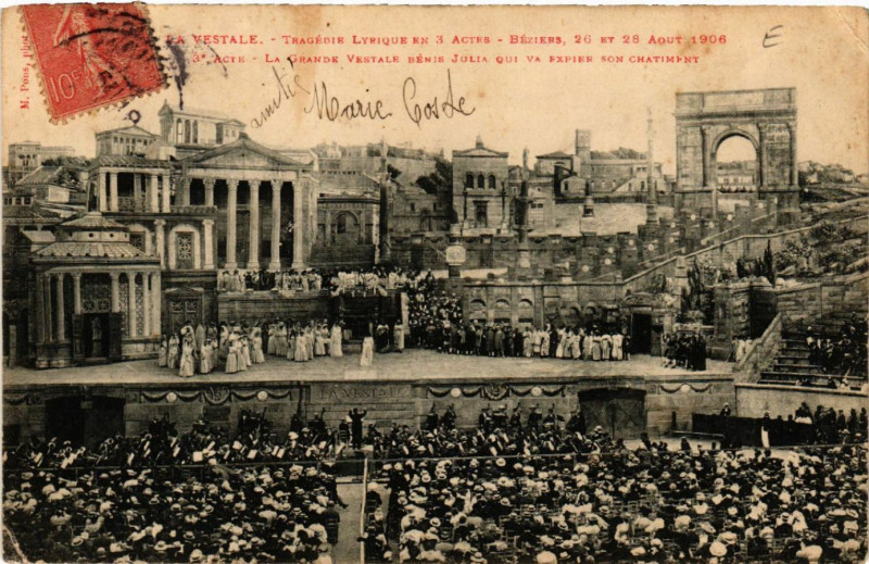 Carte postale ancienne La Vestale -tragédie lyrique en 3 Actes -Béziers, 26 et 28 aout... à Béziers