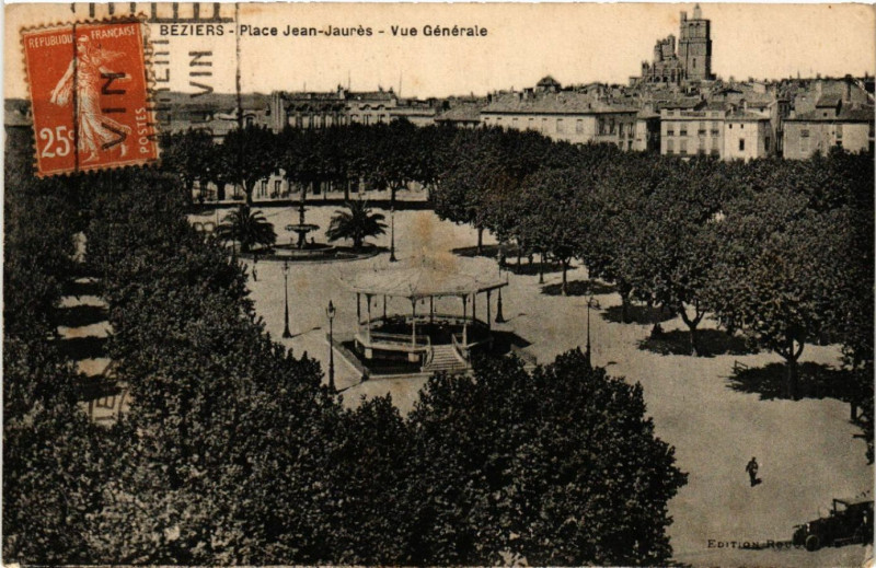 Carte postale ancienne Béziers - Place Jean-Jaurés - Vue Générale à Béziers