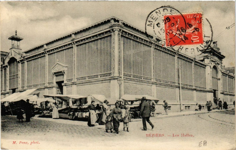 Carte postale ancienne Béziers - Les Halles à Béziers