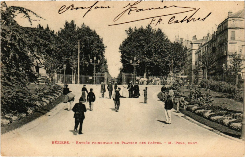 Carte postale ancienne Béziers - Entrée Principale du Plateau des Poétes à Béziers