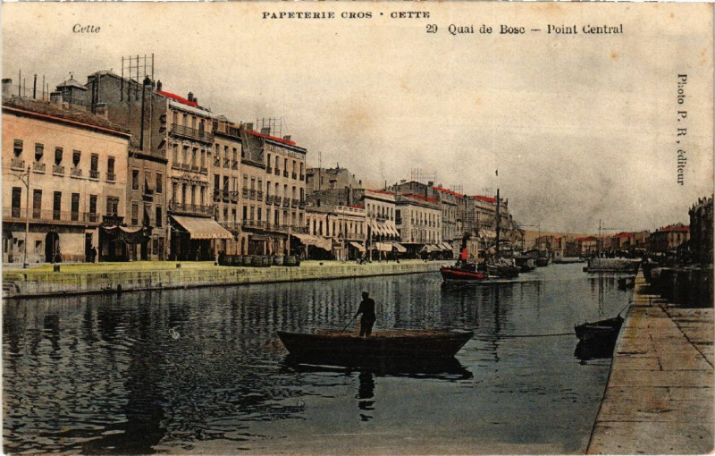Carte postale ancienne Papeterie Cros - Cette - Quai de Bosc -Point Central