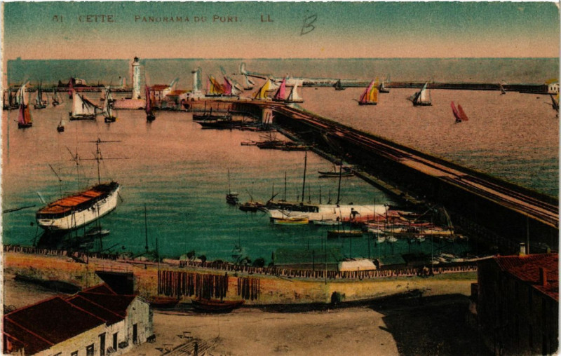Carte postale ancienne Cette - Panoramique du Port