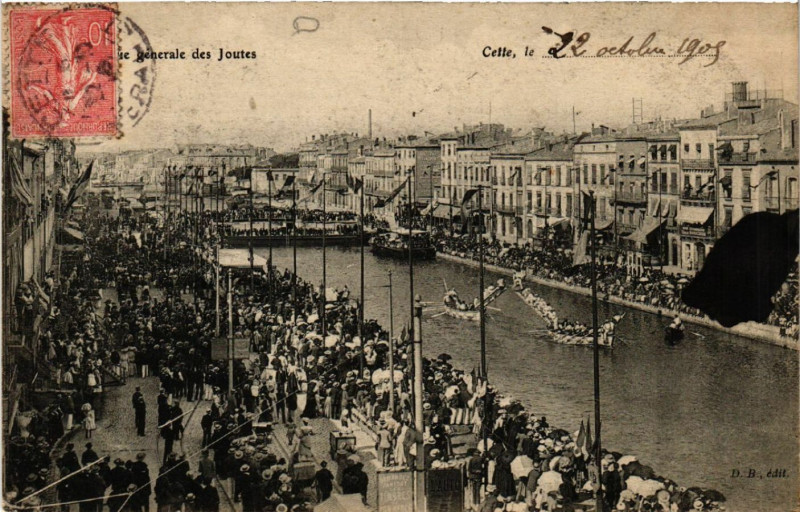 Carte postale ancienne Vue générale des Joutes - Cette, le 22 october 1909