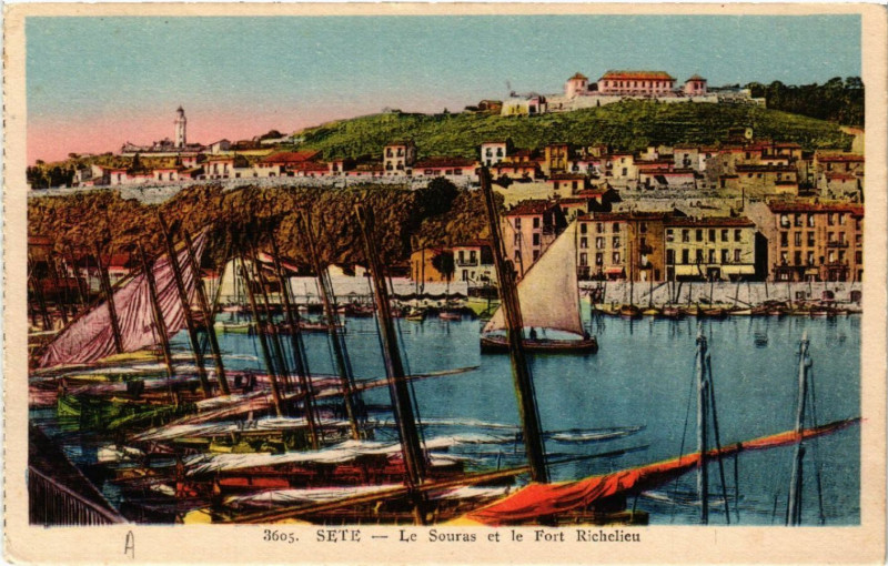 Carte postale ancienne Séte- Le Souras et le Fort Richelieu à Sète