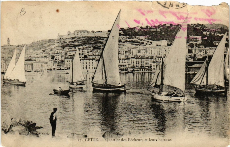 Carte postale ancienne Cette - Quartier des Pécheurs et leurs bateaux