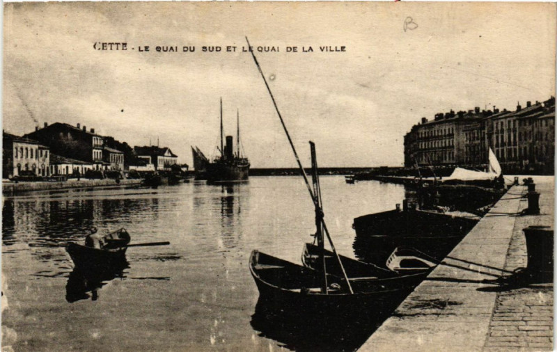 Carte postale ancienne Cette - Le Quai du Sud et le Quai de la Ville