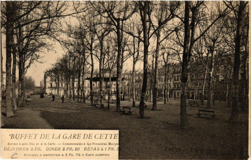 Carte postale ancienne Cette - L'Esplanade - Buffet de la Gare de Cette