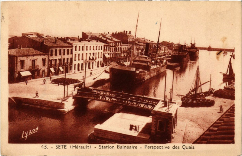 Carte postale ancienne Séte (Hérault) - Station Balnéaire - Perspective des Quais à Sète