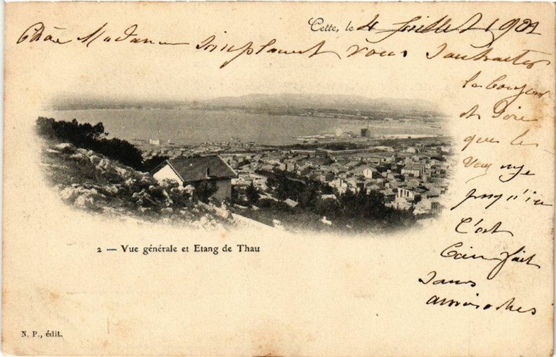 Carte postale ancienne Cette, le .... - Vue générale et Etang de Thau