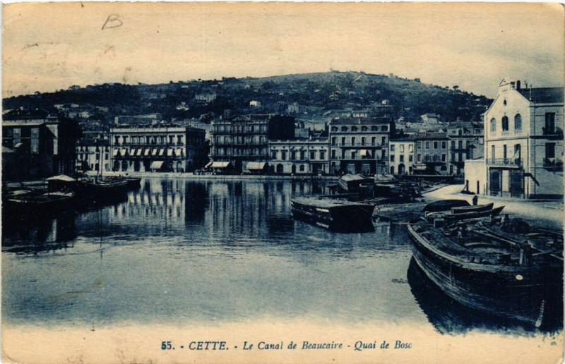 Carte postale ancienne Cette - Le Canal de Beaucaire - Quai de Bosc