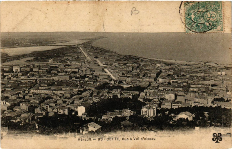Carte postale ancienne Hérault - Cette - Vue á Vol d'oiseau