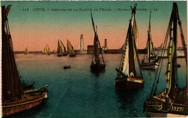 Carte postale ancienne Cette - Arrivée de la Flotte de Péche -Bateaux Boeufs