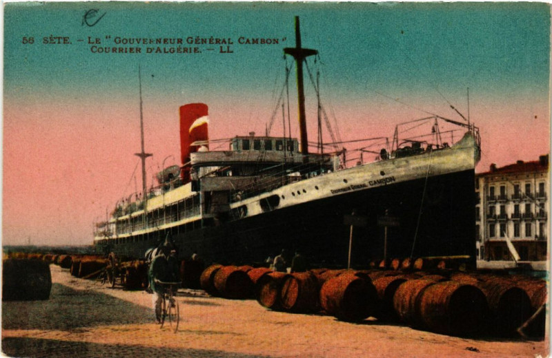 Carte postale ancienne Séte - Le Gouverneur Général Cambon  -Courrier d'Algerie à Sète