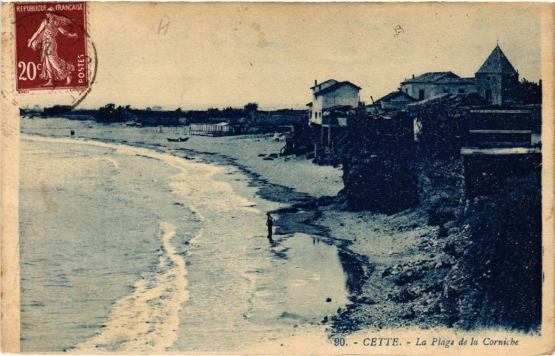 Carte postale ancienne Cette - La Plage de la Corniche